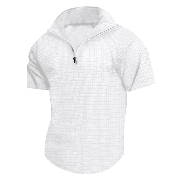 Herren sportliches Kurzarmshirt mit strukturiertem Stehkragen und Reißverschluss Echoarchiv