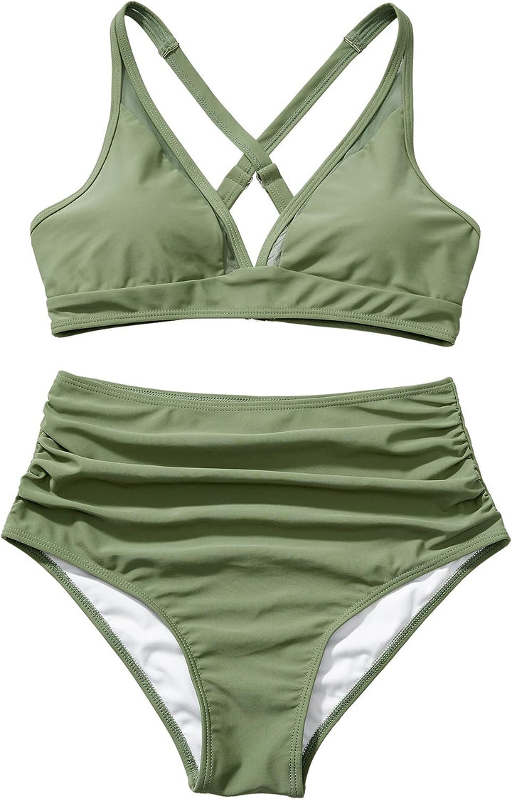 Damen Sportliches Bikini-Set mit verschränkten Trägern und hohem Schnitt Echo Archiv