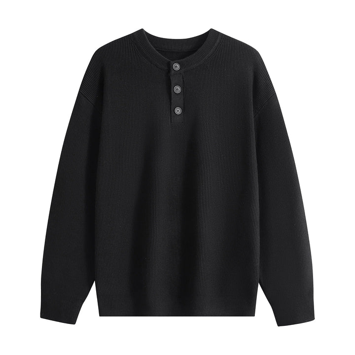 Unisex Oversize Rippstrick-Henley-Pullover mit 3‑Knopf-Leiste Echoarchiv