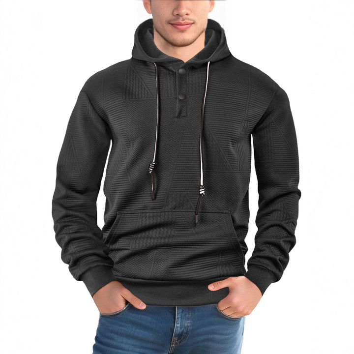 Herren Texturierter Kapuzenpullover mit gesteppter Patchstruktur und Druckknopfleiste Echoarchiv