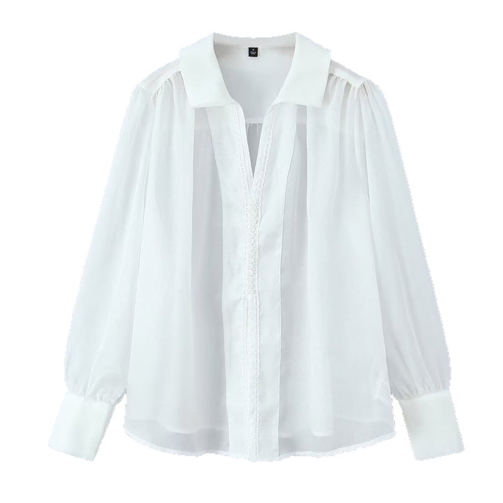 Damen Transparente Chiffon-Bluse mit Spitzenbesatz, Ballonärmeln und breiten Manschetten Echo Archiv
