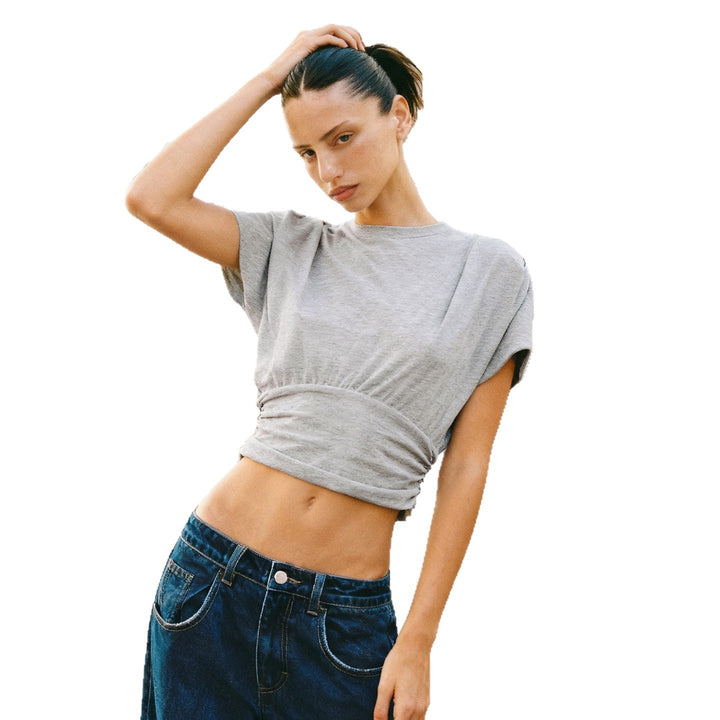 Damen lässiges Oversized T-Shirt mit elastischem Bund und Raffung Echo Archiv