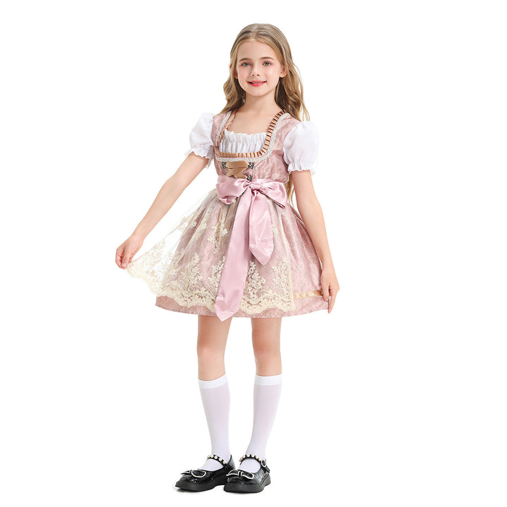 Damen nan festliches Kinderdirndl mit Spitzenoberteil, Satin-Schürze und Puffärmeln Echo Archiv