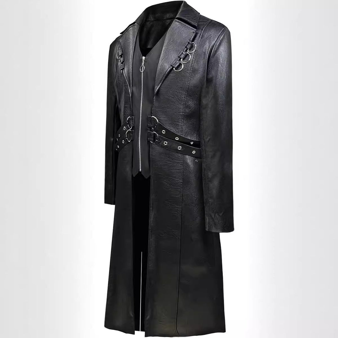 Herren asymmetrische Kunstlederjacke mit dekorativen Schnallen Echoarchiv