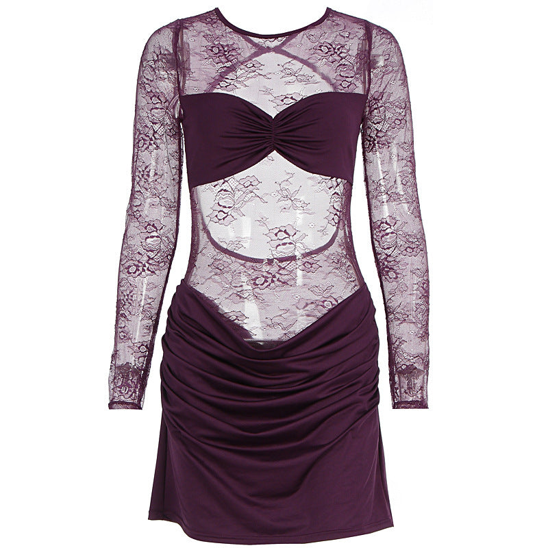 Damen Spitzenkleid mit figurbetontem Schnitt und Rüschendetails Echo Archiv