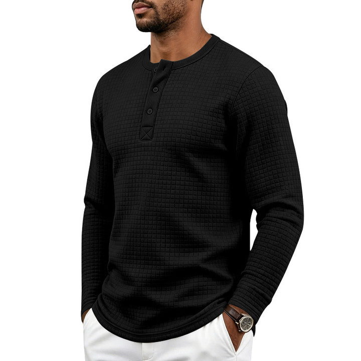 Herren Texturiertes Thermo-Henley-Langarmshirt mit Waffelstruktur und abgerundetem Saum Echoarchiv