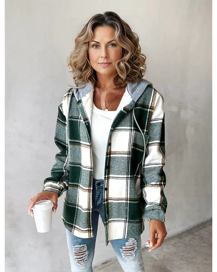 Damen Kapuzencardigan mit Streifen und Druckknopfblende Echoarchiv
