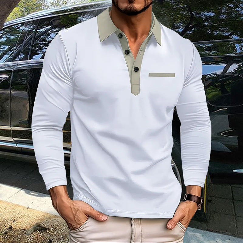 Herren Langarm Poloshirt mit kontrastierendem Kragen und moderner Knopfleiste Echoarchiv