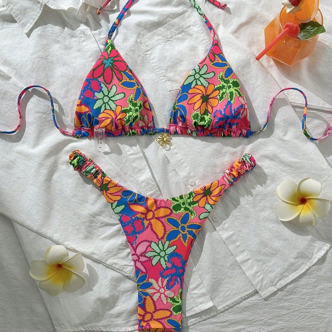 Damen Triangelbikini mit buntem floralen Muster Echo Archiv