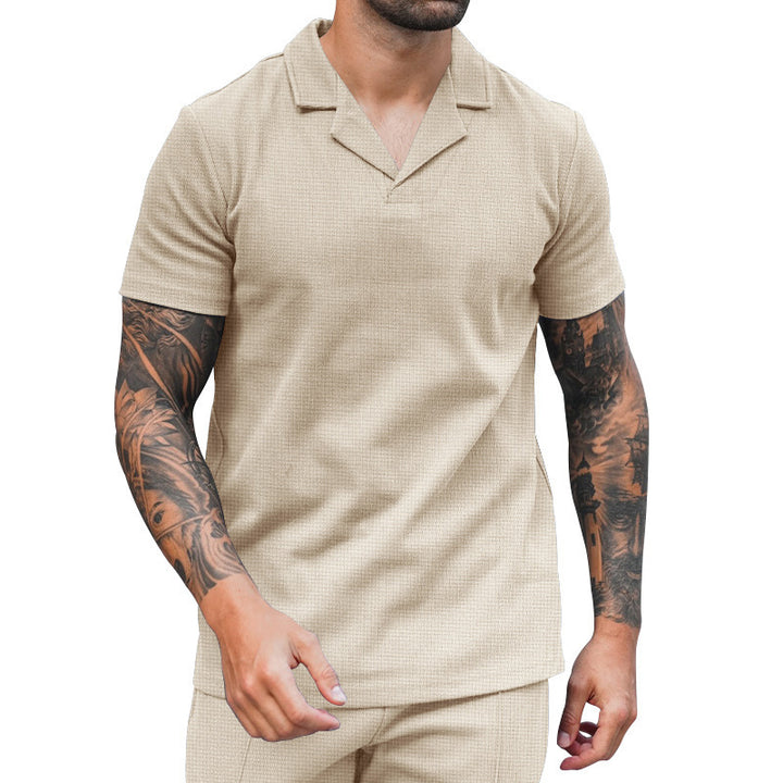 Herren Kurzarm Hemd mit klassischem Henley-Ausschnitt und strukturierter Oberflächenbeschaffenheit Echoarchiv