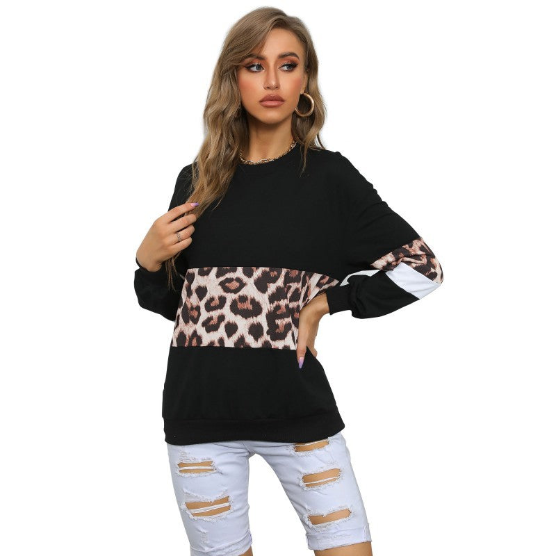 Damen Sweatshirt mit Leo‑Print und Colorblock‑Einsatz Echoarchiv