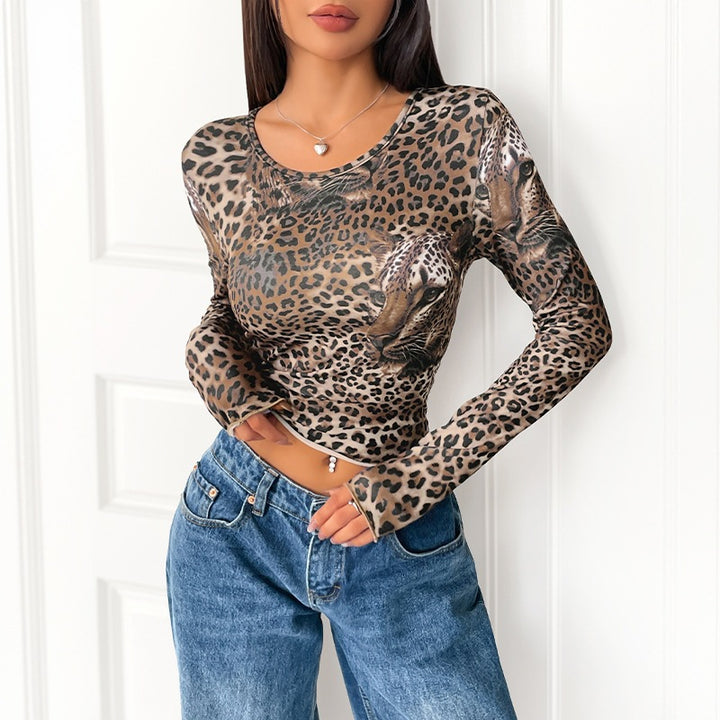 Damen Trendiges Langarmshirt mit Leopardenmuster Echo Archiv