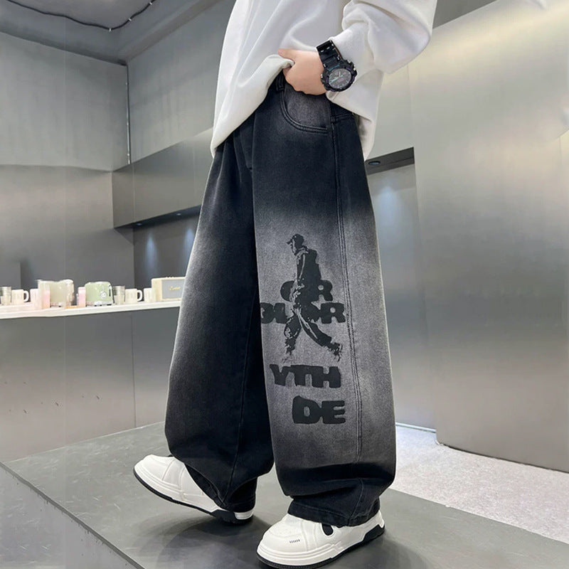 Herren weit geschnittene Denim-Hose mit stylischem Grafikdruck Echo Archiv