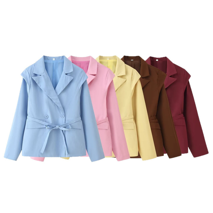 Damen Taillierter Bindegürtel-Blazer mit doppelter Knopfleiste und Reverskragen Echo Archiv