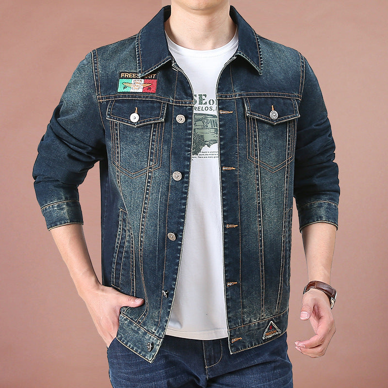 Herren Jeansjacke im Vintage‑Look mit bedrucktem Innenfutter und Emblem‑Details – Denvaro