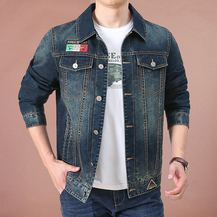 Herren Jeansjacke im Vintage‑Look mit bedrucktem Innenfutter und Emblem‑Details – Denvaro