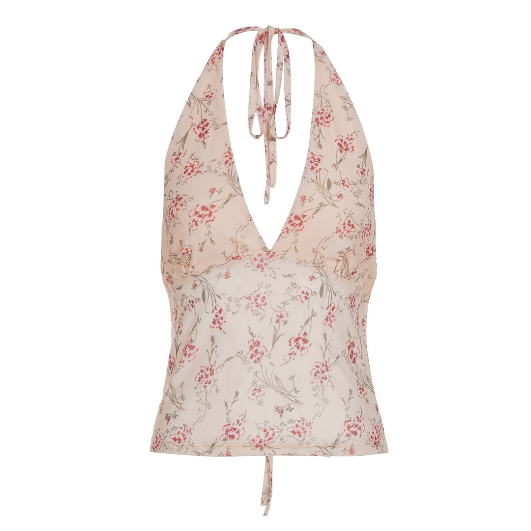 Damen Haltertop mit floralem Design und tiefem V-Ausschnitt Echo Archiv