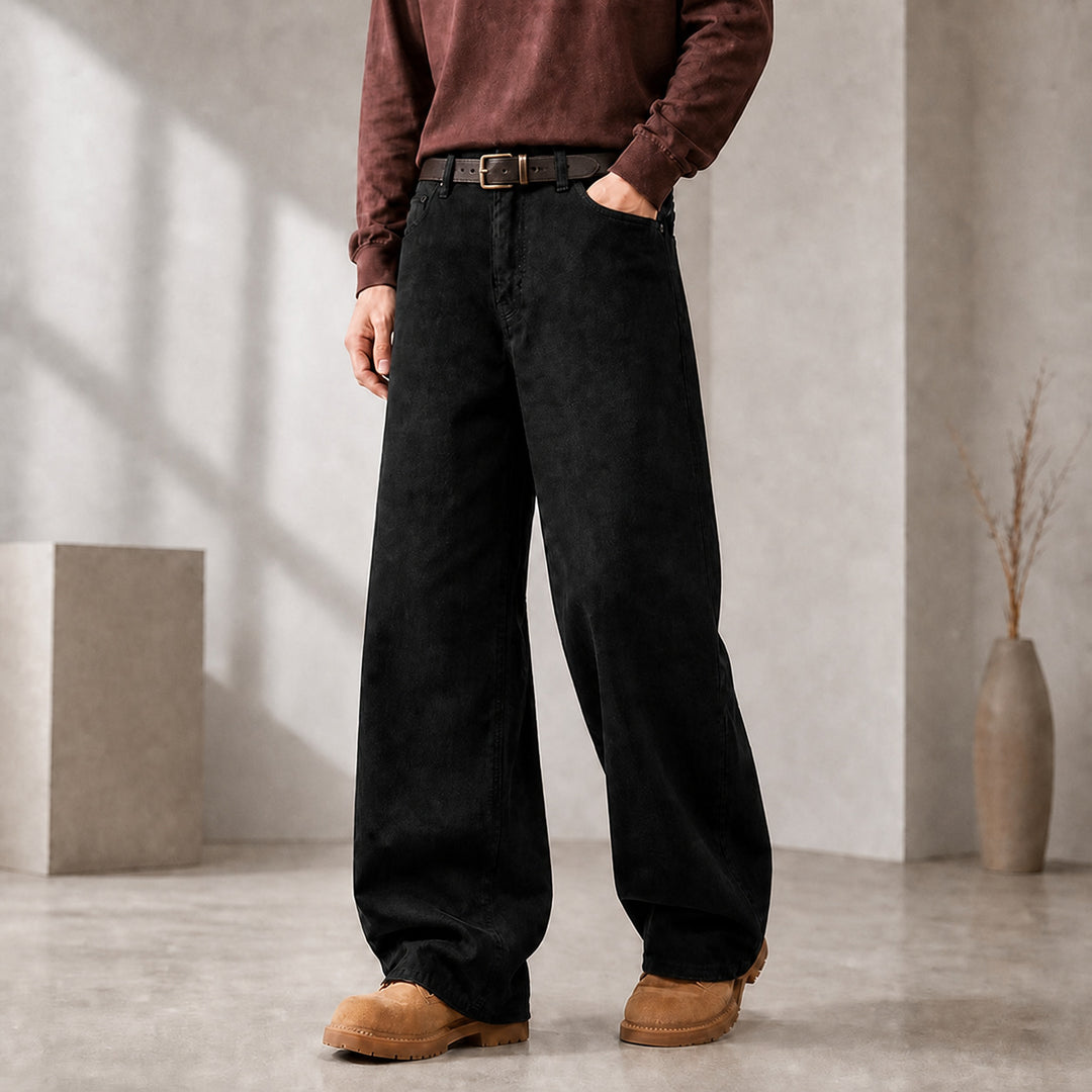Herren Weite Denimhose mit hoher Taille und geradem Bein entspannter Schnitt Echo Archiv