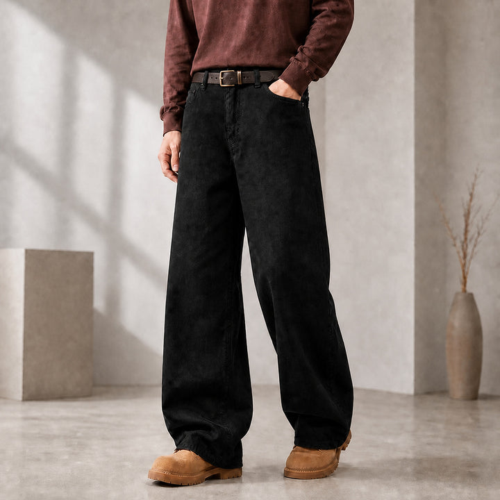 Herren Weite Denimhose mit hoher Taille und geradem Bein entspannter Schnitt Echo Archiv