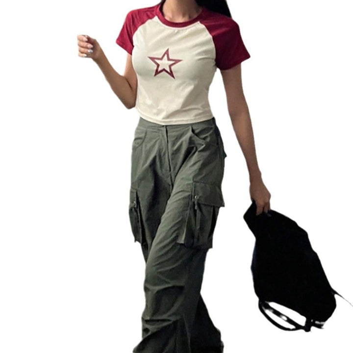 Damen Raglan-Crop-Shirt mit auffälligem Sternmotiv Echo Archiv