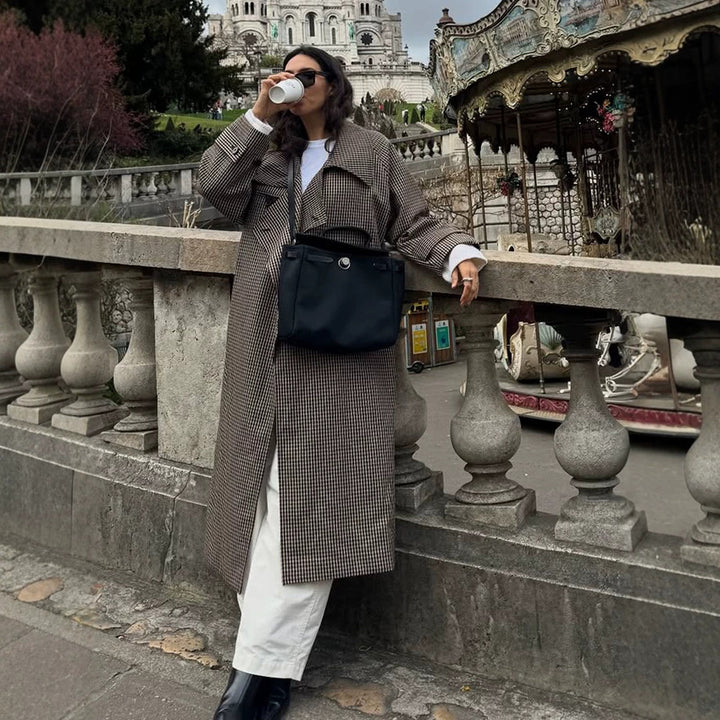 Damen Oversize Mantel im Glencheck mit weitem Revers und fallender Schulterpartie Echoarchiv