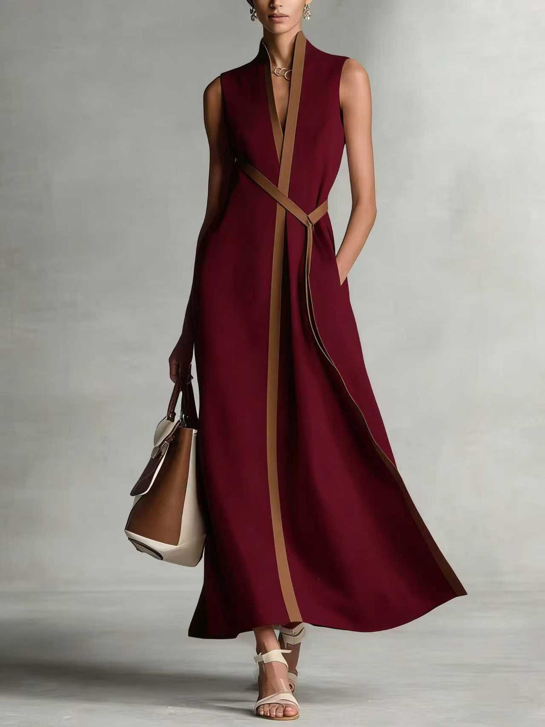 Damen elegantes Maxikleid mit Taillenschnitt und schmalem Gürtel Echo Archiv