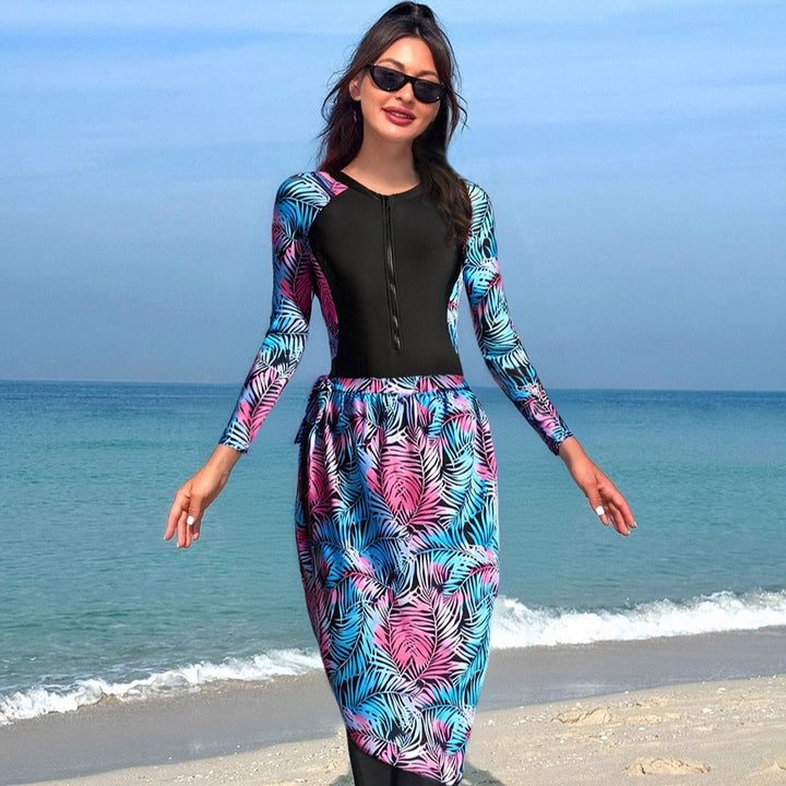 Damen Modischer UV-Schutz-Schwimmanzug mit langen Ärmeln und elegantem Rock Echo Archiv