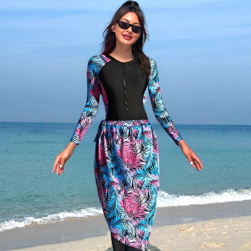 Damen Modischer UV-Schutz-Schwimmanzug mit langen Ärmeln und elegantem Rock Echo Archiv
