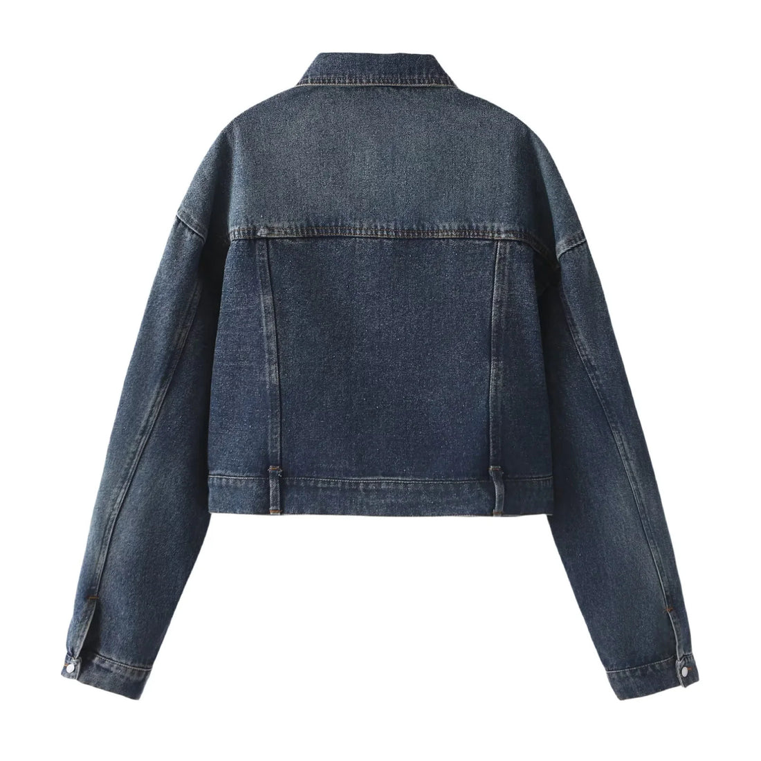 Damen Oversize Cropped Jeansjacke mit Herzpatch und aufgesetzten Taschen – Célinea