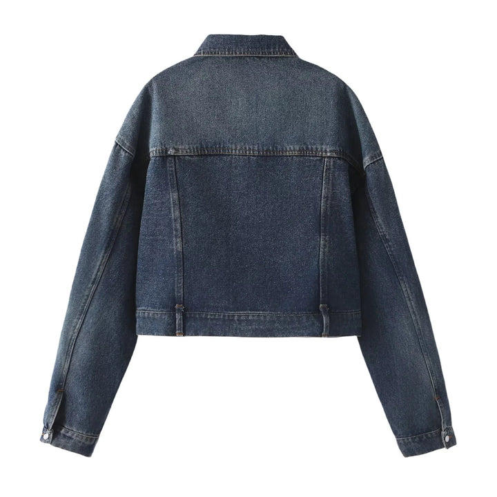 Damen nan Oversize Cropped Jeansjacke mit Herzpatch und aufgesetzten Taschen Echo Archiv