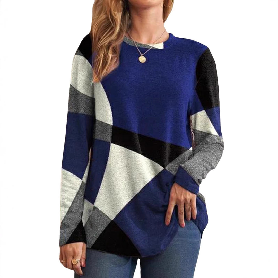Damen Geometrischer Übergroßer Strickpullover mit Knopfdetails an der Seite Echoarchiv
