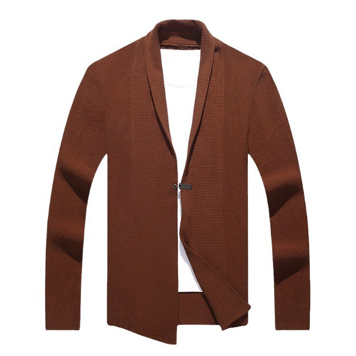 Herren Langarm Strickjacke mit modernem Schalkragen und asymmetrischem Saum Echoarchiv