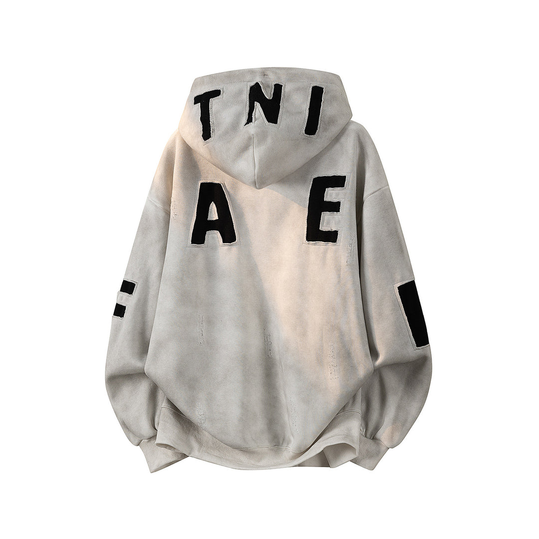 Unisex Oversize Kapuzenpullover mit handschriftlichem Grafik-Print, Kängurutasche & geripptem Saum Echoarchiv