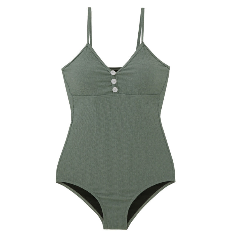 Damen Einteiler Badeanzug mit Knopfdetailed und dezentem Rippendesign Echo Archiv