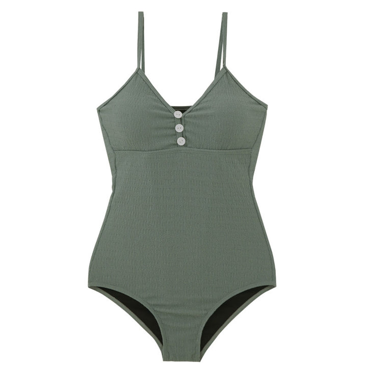 Damen Einteiler Badeanzug mit Knopfdetailed und dezentem Rippendesign Echo Archiv