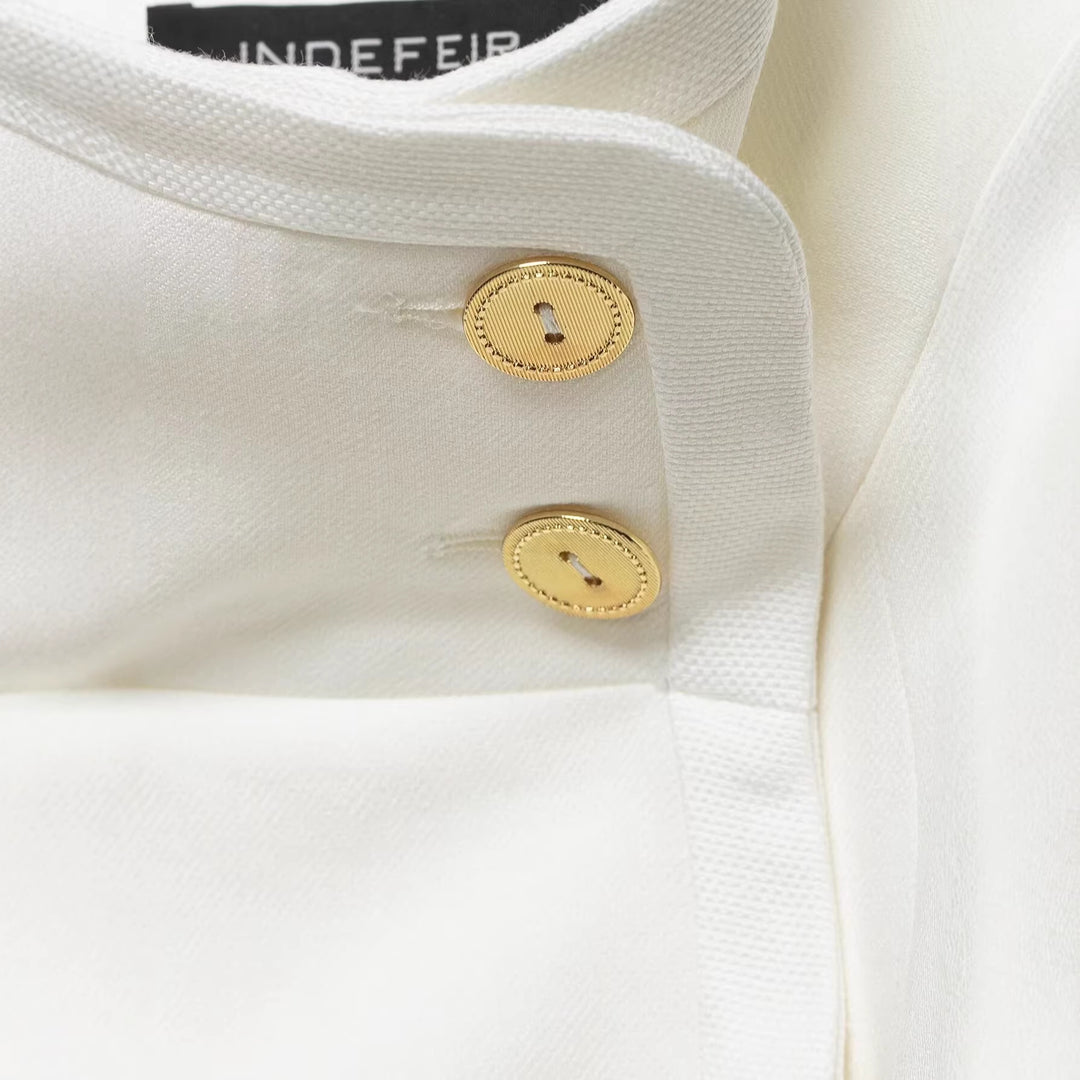 Damen Cropped Doppelreiher-Blazer mit hohem Stehkragen und Zierknöpfen Echoarchiv