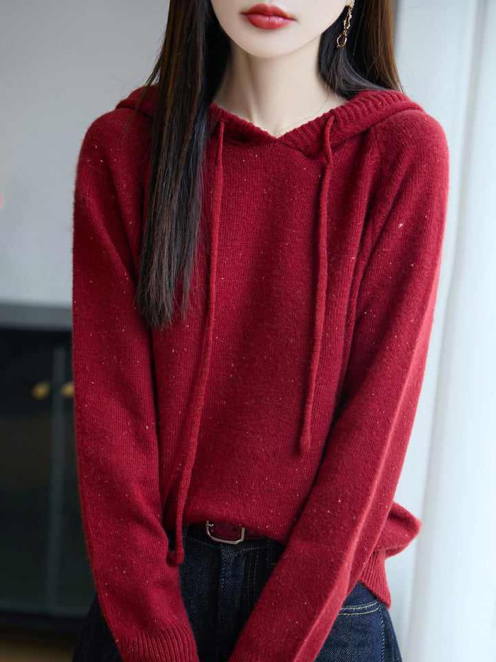 Damen Weicher Feinstrick-Kapuzenpullover mit Nep‑Garn und gerippten Bündchen Echoarchiv