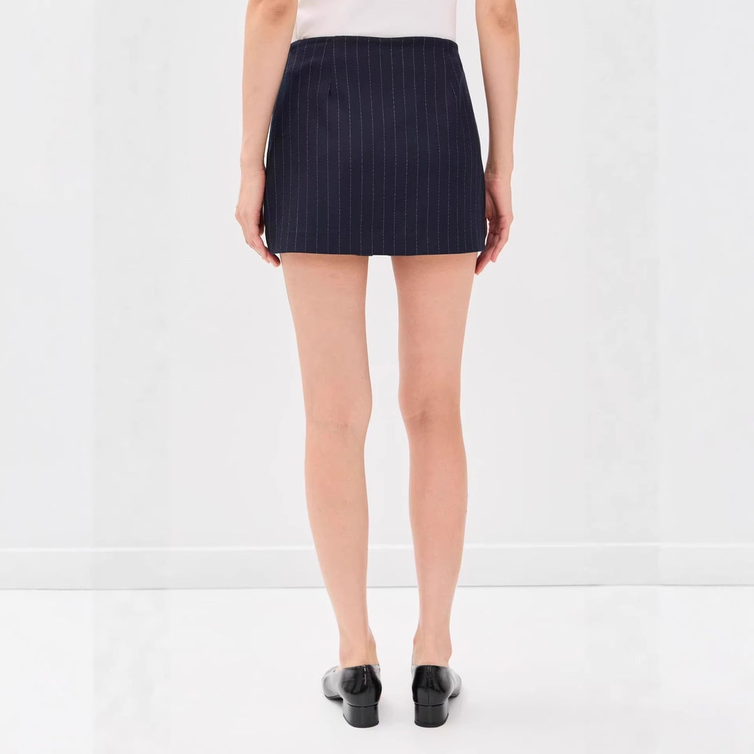 Damen Nadelstreifen‑Blazer ohne Revers mit tailliertem Minirock‑Set Echoarchiv