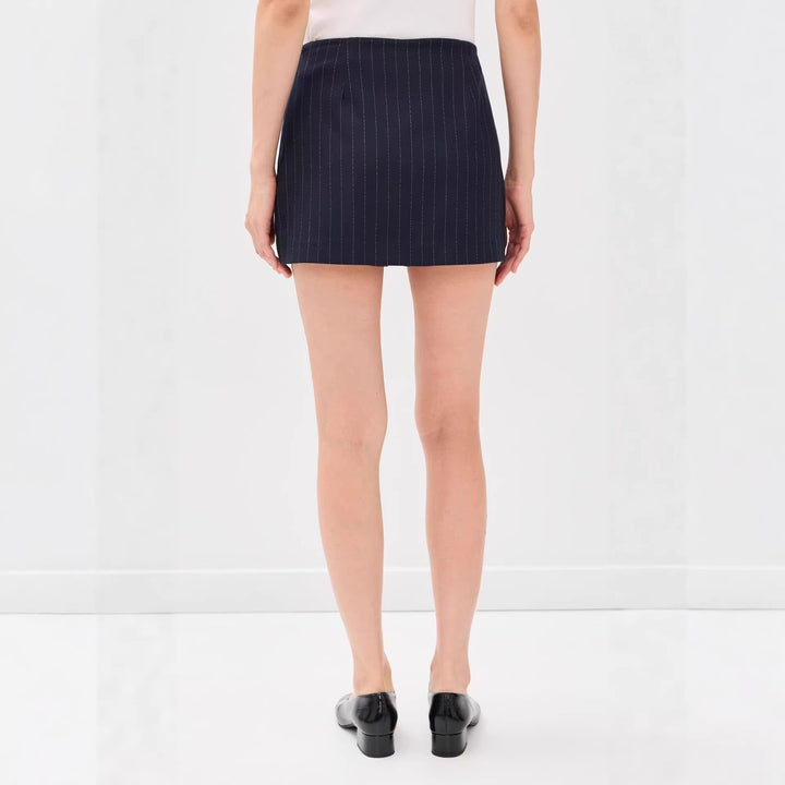 Damen Nadelstreifen‑Blazer ohne Revers mit tailliertem Minirock‑Set Echoarchiv