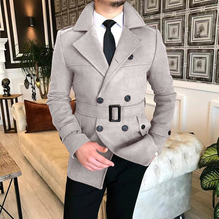 Herren eleganter Melton-Mantel mit stilvollem Gürtel Echoarchiv