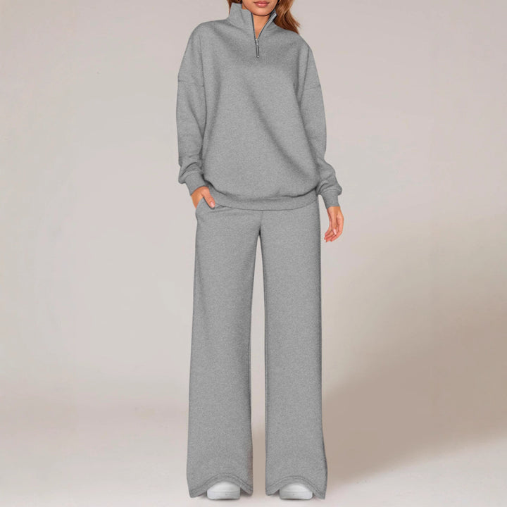 Damen nan oversized Jogginganzug mit Stehkragen halbem Reißverschluss und weitem Bein Echo Archiv