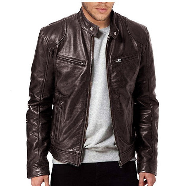 Herren klassische Lederjacke mit eleganten Innenfutter und Reißverschluss-Taschen Echoarchiv