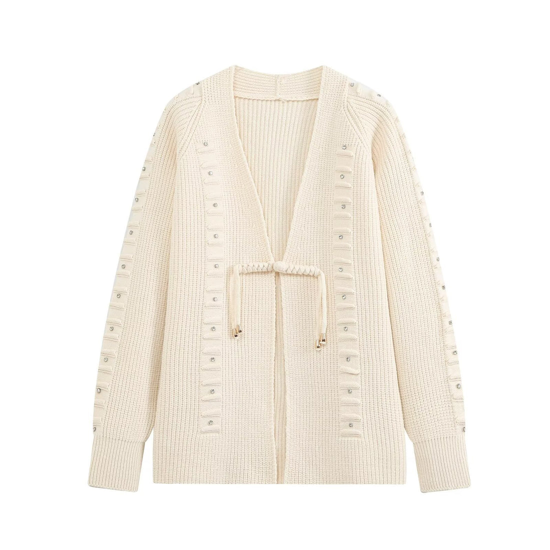 Damen Grobgestrickter Longcardigan mit Ziersteinen und Kordelbindung Echo Archiv