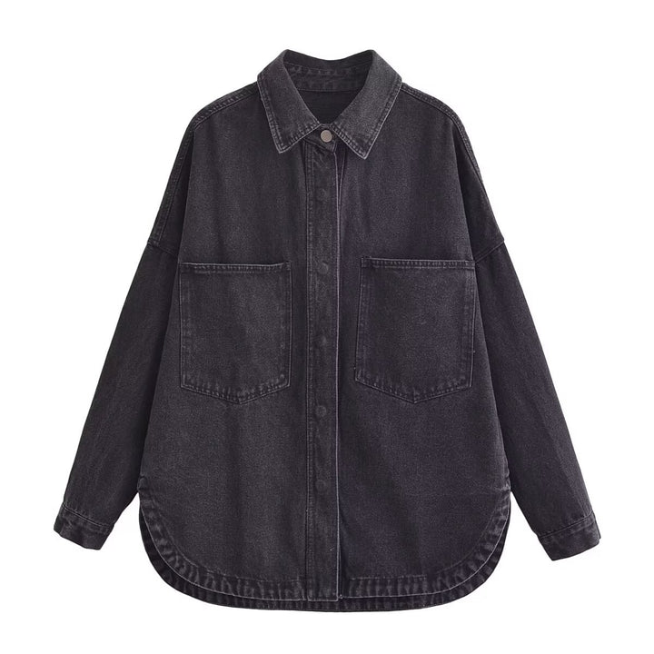 Damen Oversize Jeanshemd‑Jacke mit aufgesetzten Taschen und abgerundetem Saum Echo Archiv