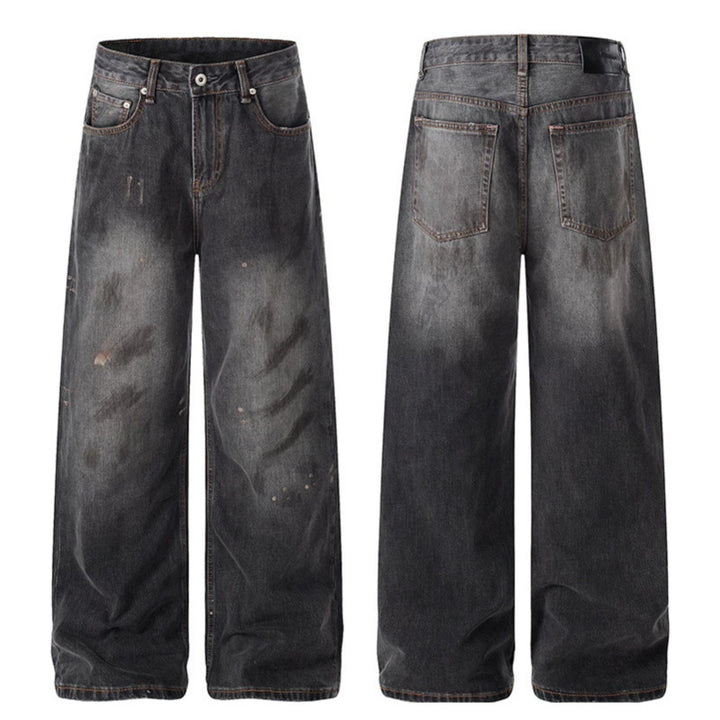 Damen Hochgeschnittene Weite Distressed-Denim Culotte-Jeans mit Paint-Splatter und Used-Effekt Echoarchiv