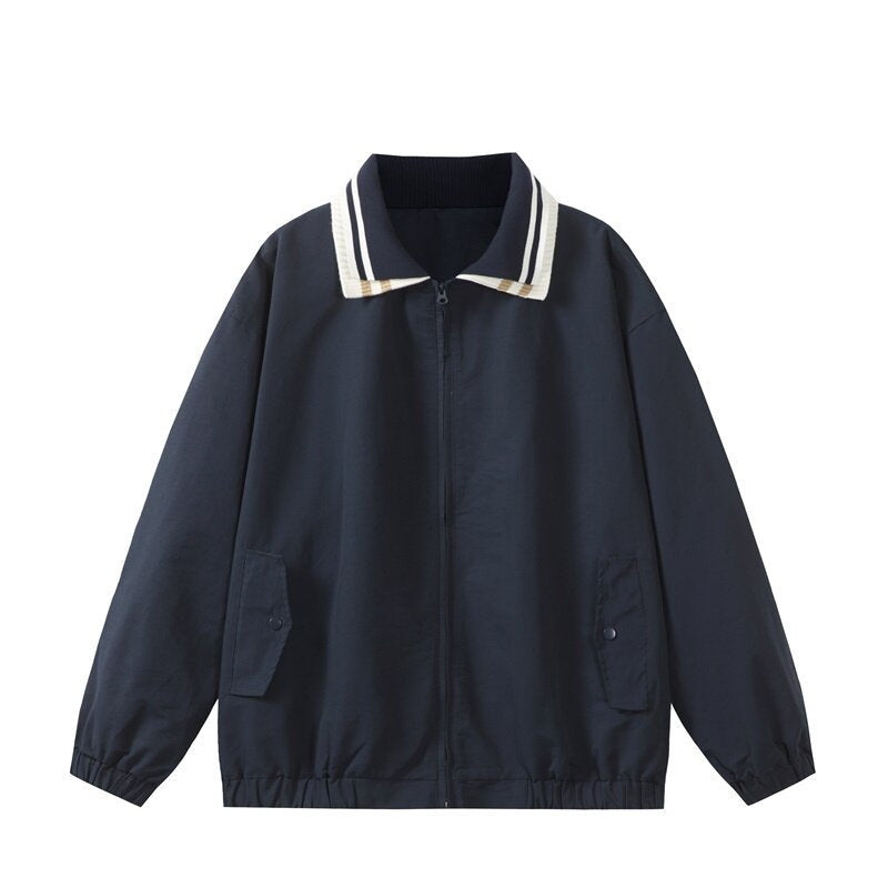 Herren Leichte Harrington‑Style Bomberjacke mit gestreiftem Rippkragen und Druckknopf‑Taschen Echoarchiv