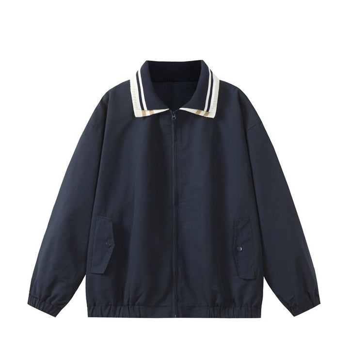 Herren Leichte Harrington‑Style Bomberjacke mit gestreiftem Rippkragen und Druckknopf‑Taschen Echoarchiv
