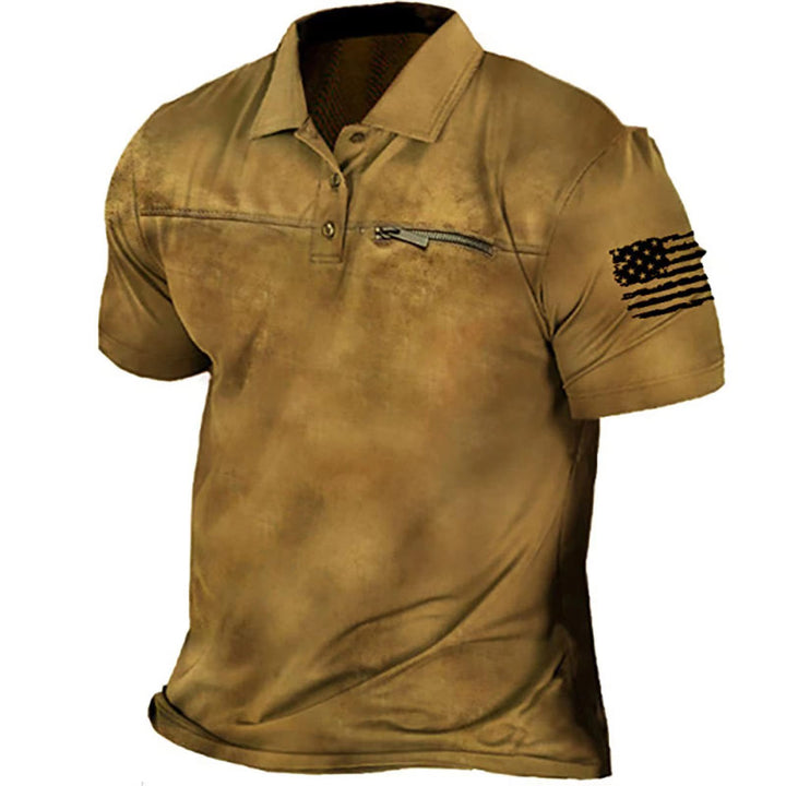 Herren Kurzarmshirt mit kreativem Stehkragen und praktischer Reißverschlusstasche Echoarchiv