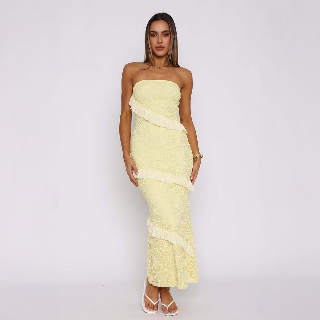 Damen Off-Shoulder Maxikleid mit Rüschendetails und figurbetonter Silhouette Echo Archiv