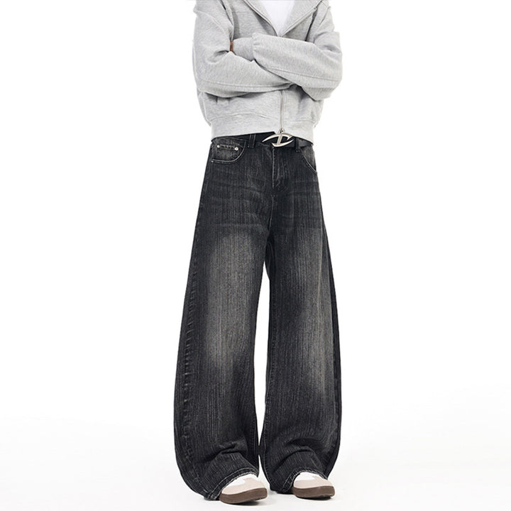 Herren Weite Vintage-inspirierte Denim‑Palazzohose mit verlängerter Saumlage und soften Bleach‑Effekten Echo Archiv